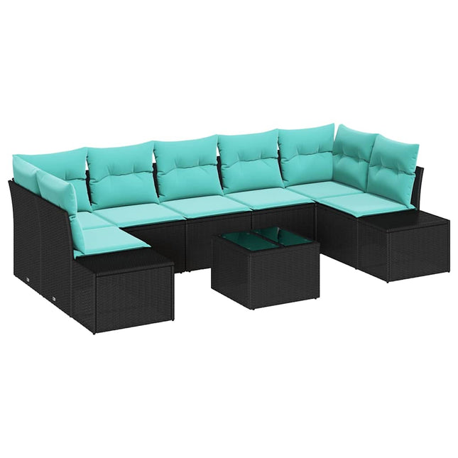 Havesofa Sæt 8 stk. Sort og turkis polyrattan