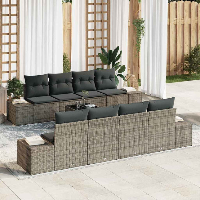 Havesofa Sæt med pude med opbevaring 8 pcs Grå polyrattan