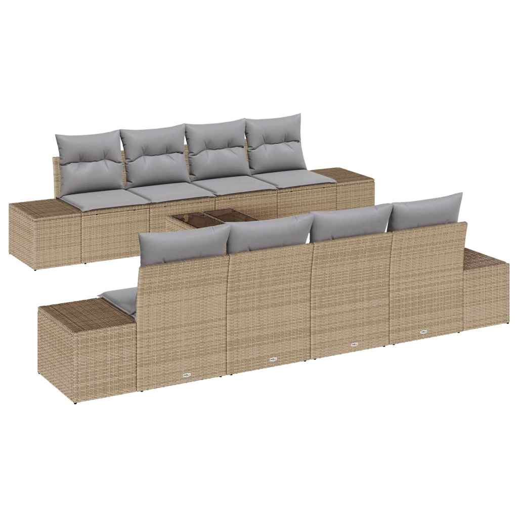 Havesofa Sæt med pude 8 pcs Beige og grå polyrattan