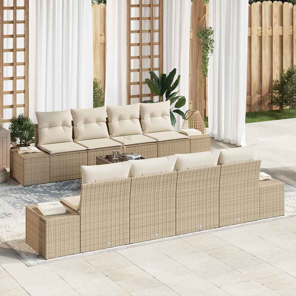 Havesofa Sæt med pude 8 pcs Beige og creme polyrattan
