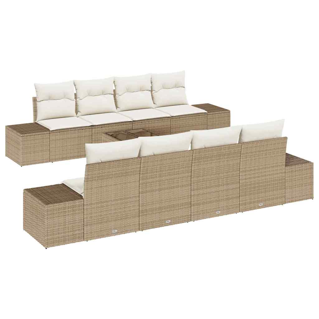 Havesofa Sæt med pude 8 pcs Beige og creme polyrattan