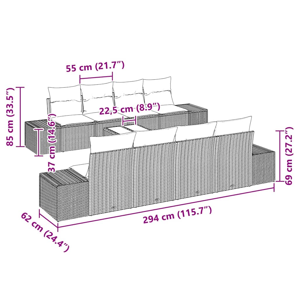 Havesofa Sæt med pude 8 pcs Beige og creme polyrattan