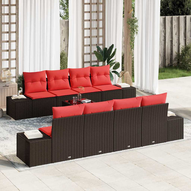 Havesofa Sæt 9 stk. Beige og Rød polyrattan