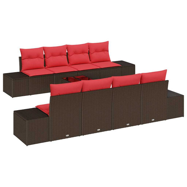 Havesofa Sæt 9 stk. Beige og Rød polyrattan
