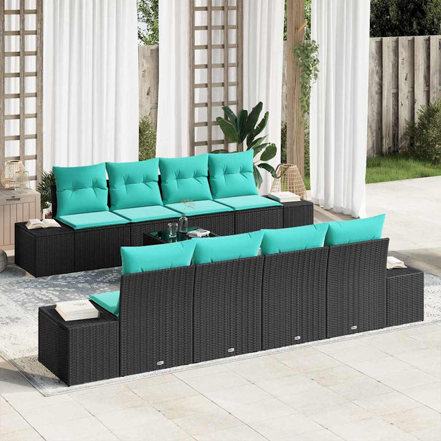 Havesofa Sæt 9 stk. Sort og turkis polyrattan