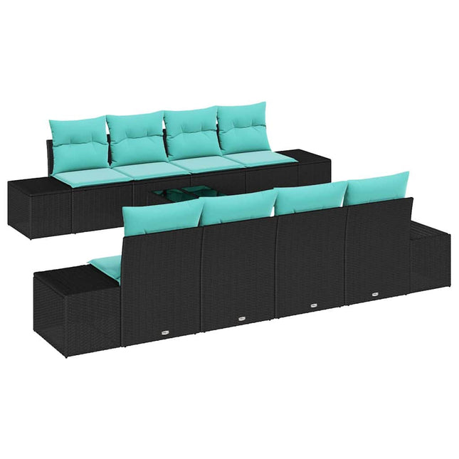 Havesofa Sæt 9 stk. Sort og turkis polyrattan