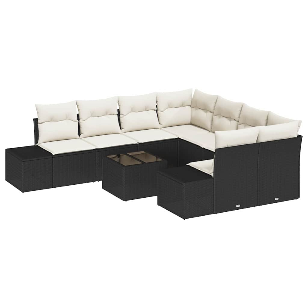 Havesofa Sæt med pude 9 pcs Sort og Cream polyrattan