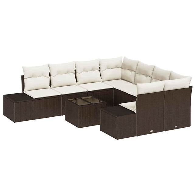 Havesofa Sæt med pude 9 pcs Brun og Creme polyrattan