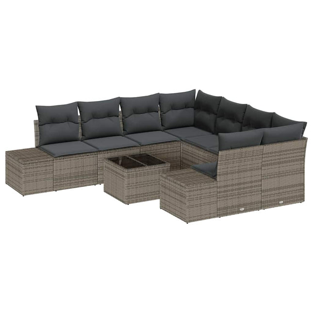 Havesofa Sæt med pude med opbevaring 9 pcs Grå polyrattan