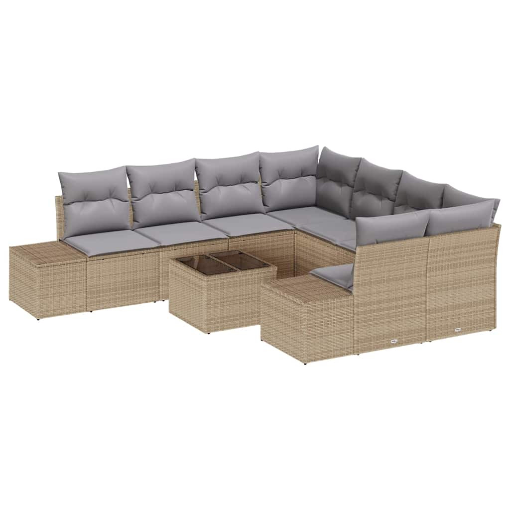 Havesofa Sæt med pude 9 pcs Beige og grå polyrattan