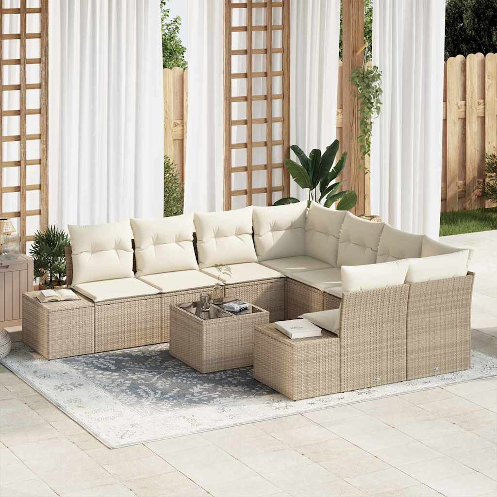 Havesofa Sæt med pude 9 pcs Beige og creme polyrattan