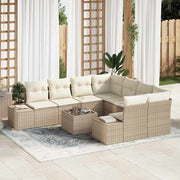 Havesofa Sæt med pude 9 pcs Beige og creme polyrattan