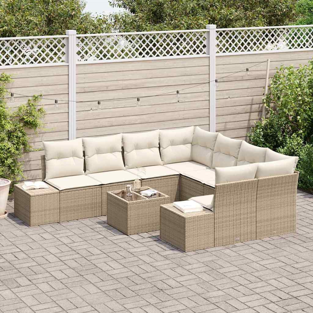 Havesofa Sæt med pude 9 pcs Beige og creme polyrattan