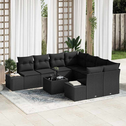 Havesofa Sæt 9 stk. Sort polyrattan