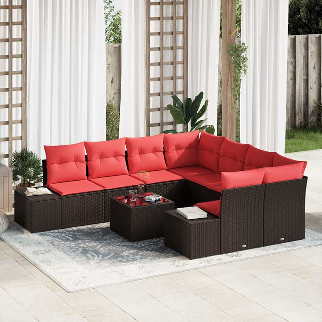 Havesofa Sæt 9 stk. Beige og Rød polyrattan