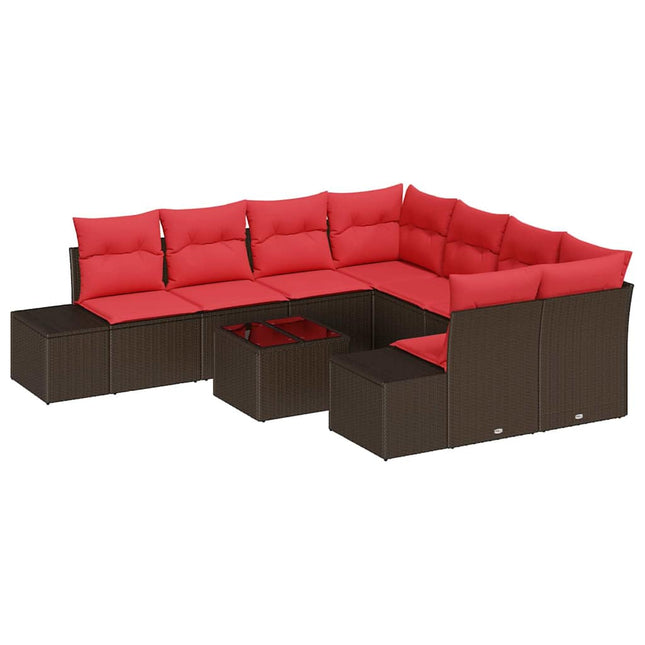 Havesofa Sæt 9 stk. Beige og Rød polyrattan