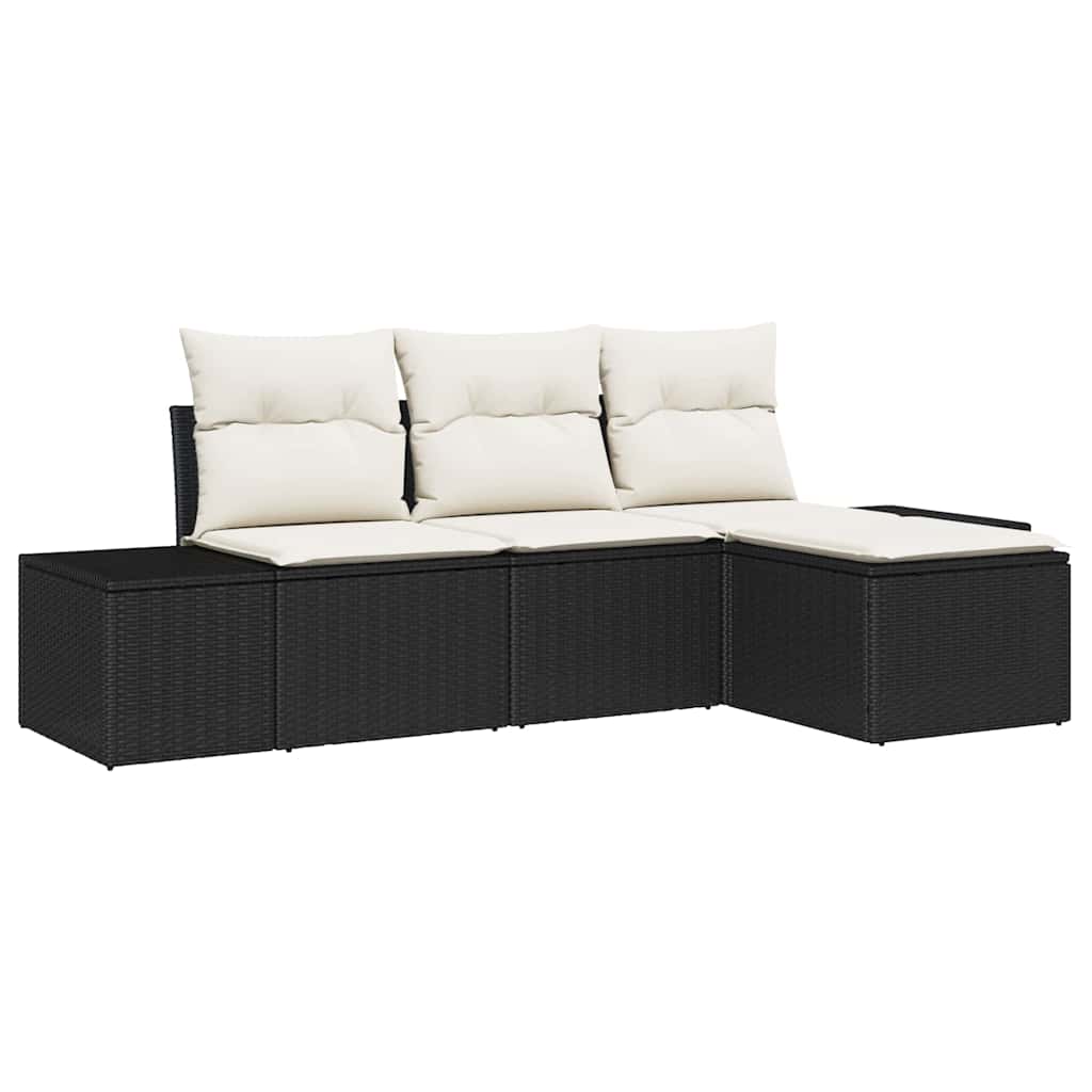 Havesofa Sæt med pude 4 pcs Sort og Cream polyrattan