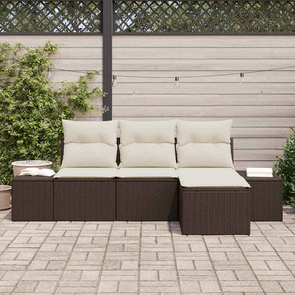 Havesofa Sæt med pude 4 pcs Brun og Creme polyrattan