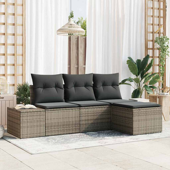 Havesofa Sæt med pude med opbevaring 4 pcs Grå polyrattan
