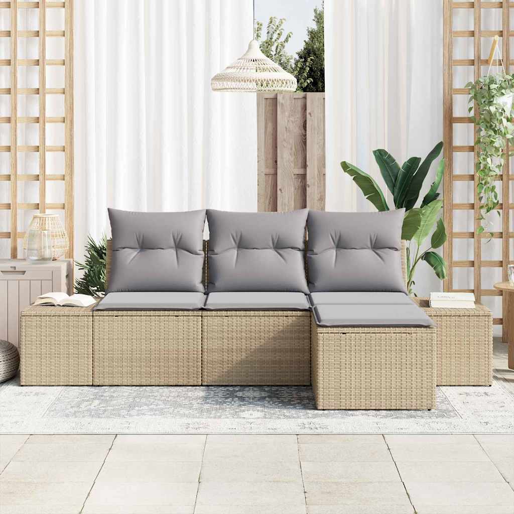 Havesofa Sæt med pude 4 pcs Beige og lys grå polyrattan