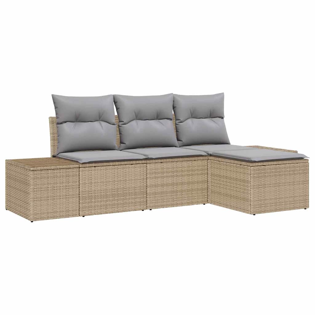 Havesofa Sæt med pude 4 pcs Beige og lys grå polyrattan
