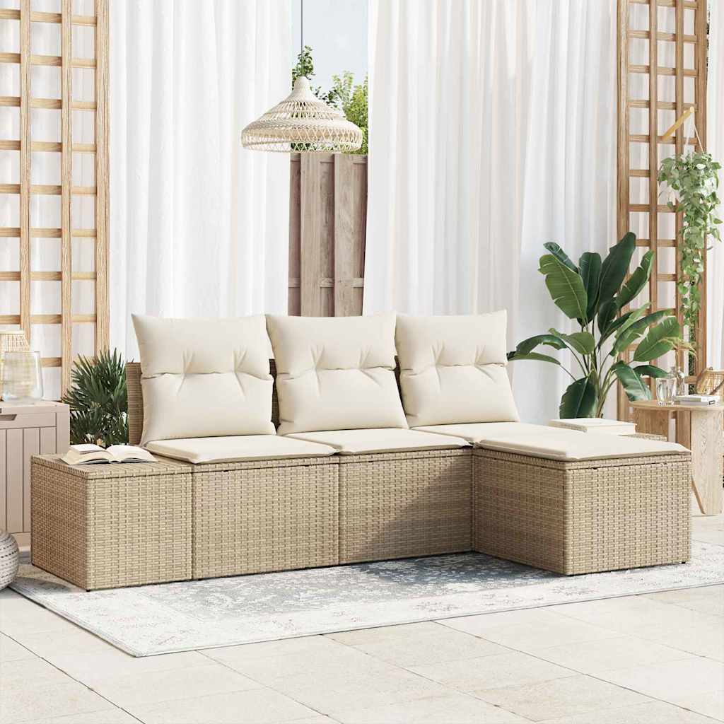 Havesofa Sæt med pude 4 pcs Beige og creme polyrattan