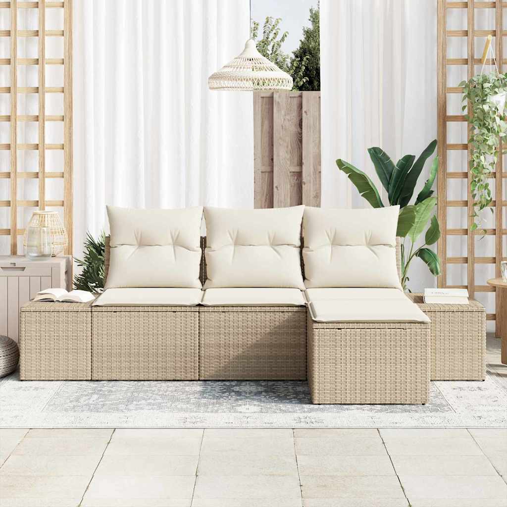 Havesofa Sæt med pude 4 pcs Beige og creme polyrattan