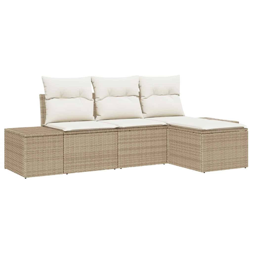 Havesofa Sæt med pude 4 pcs Beige og creme polyrattan