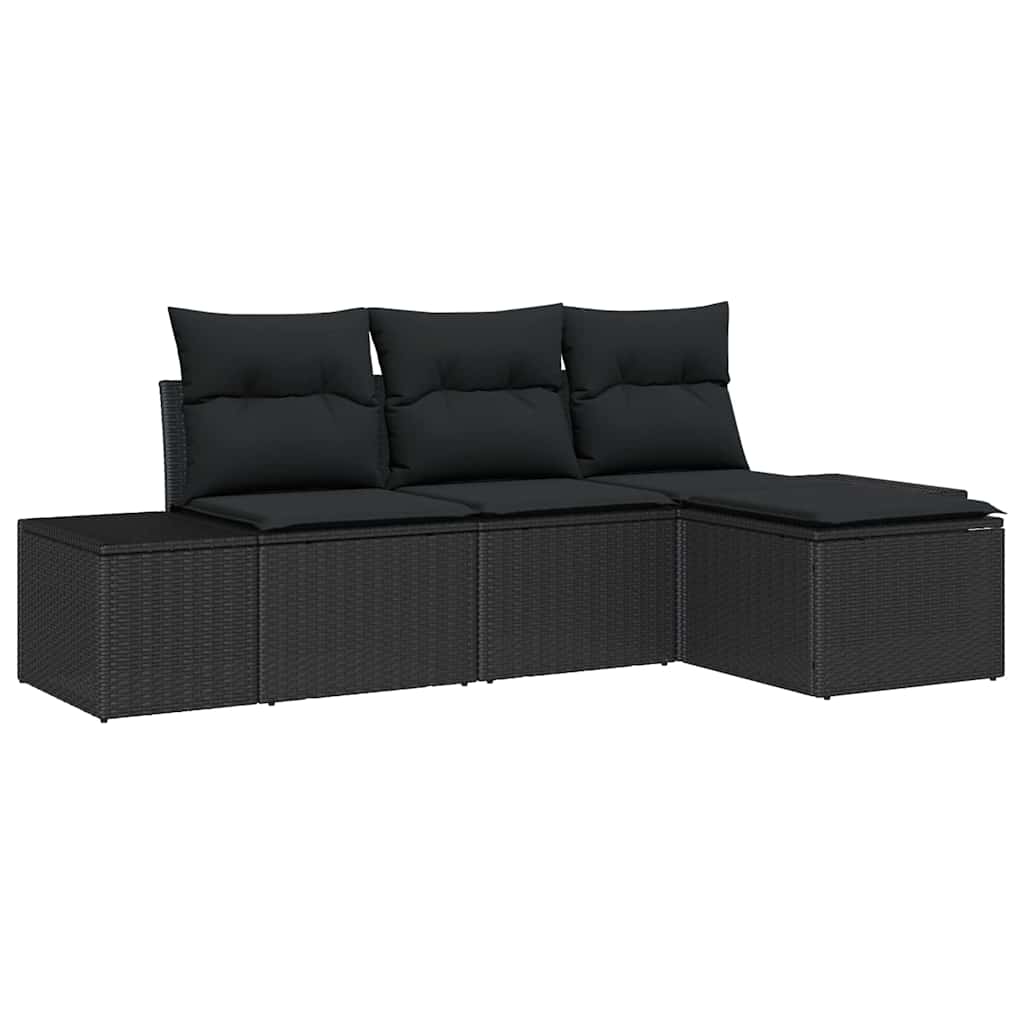 Havesofa Sæt 4 pcs Sort Poly Rattan og pulverlakeret stål