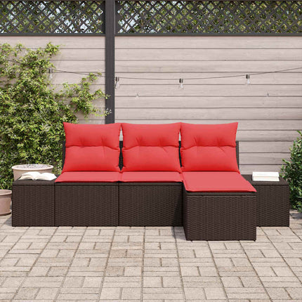 Havesofa Sæt 4 stk. Brun og Rød polyrattan