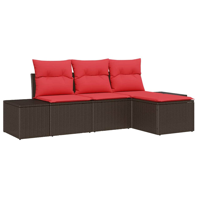 Havesofa Sæt 4 stk. Brun og Rød polyrattan