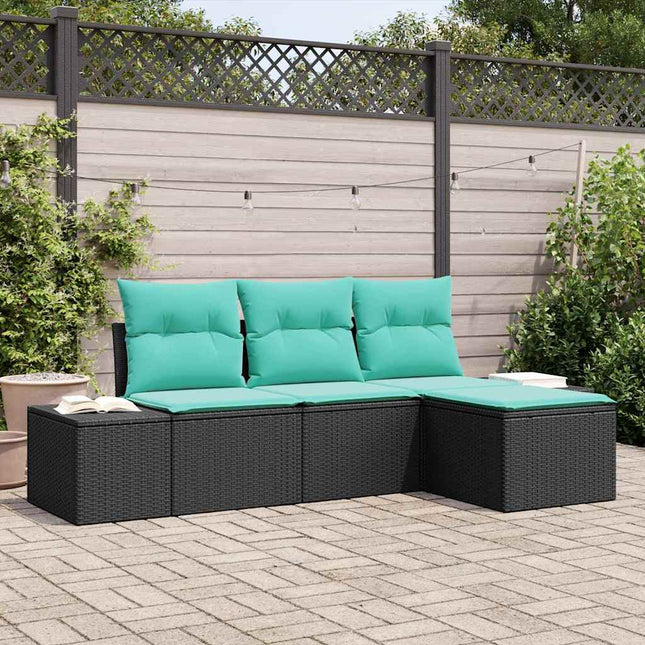 Havesofa Sæt 4 stk. Sort og turkis polyrattan