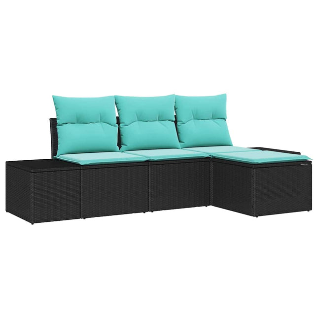 Havesofa Sæt 4 stk. Sort og turkis polyrattan