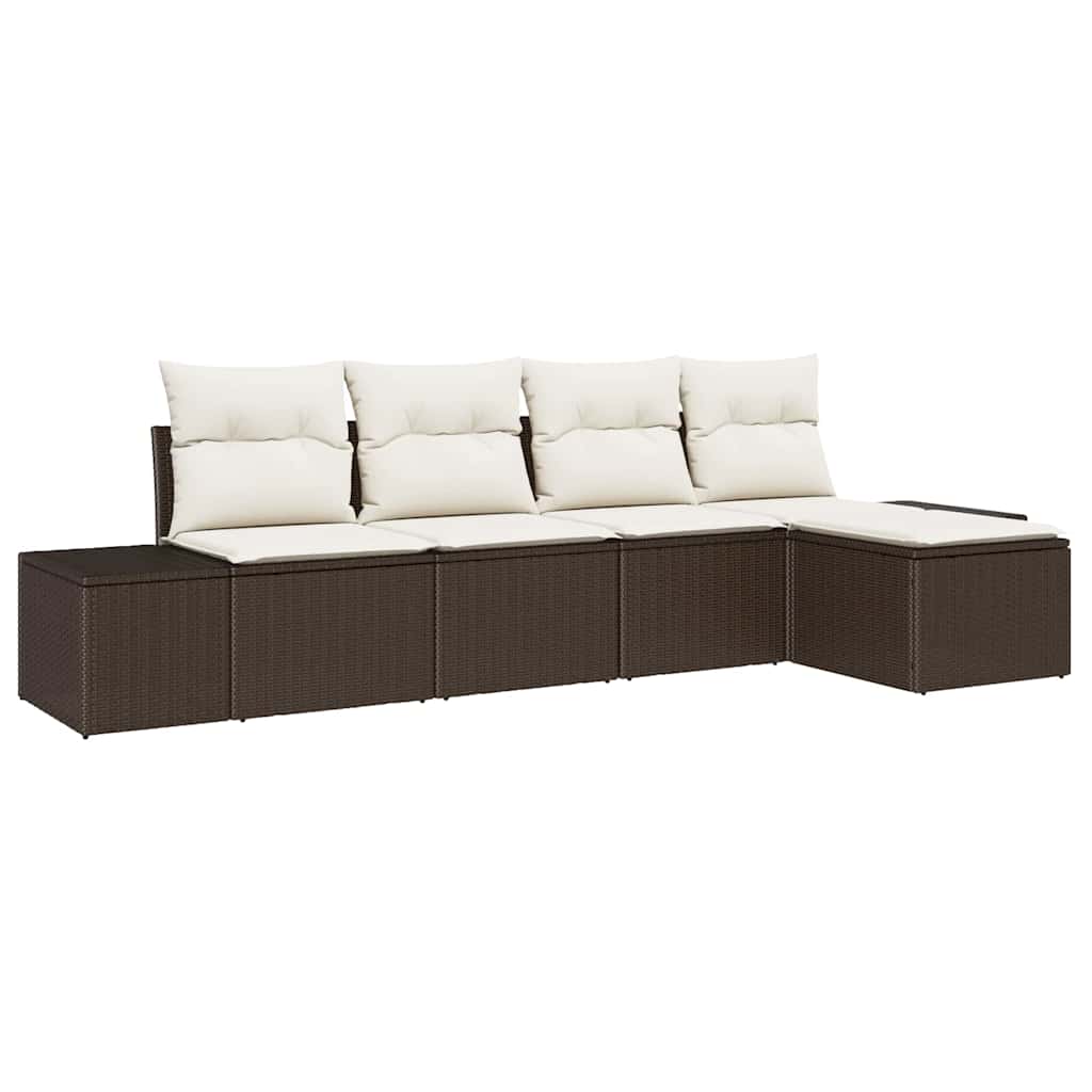 Havesofa Sæt med pude 5 pcs Brun og Creme polyrattan