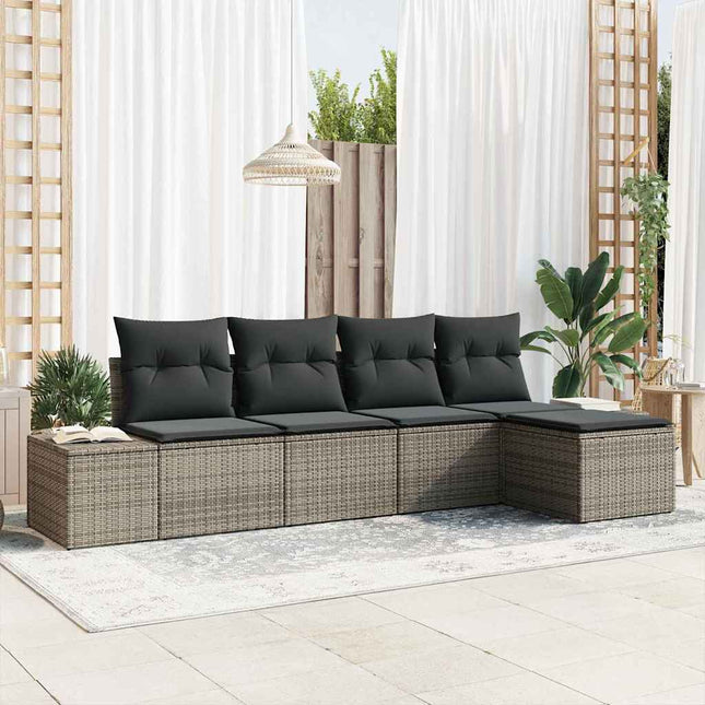 Havesofa Sæt med pude med opbevaring 5 pcs Grå polyrattan
