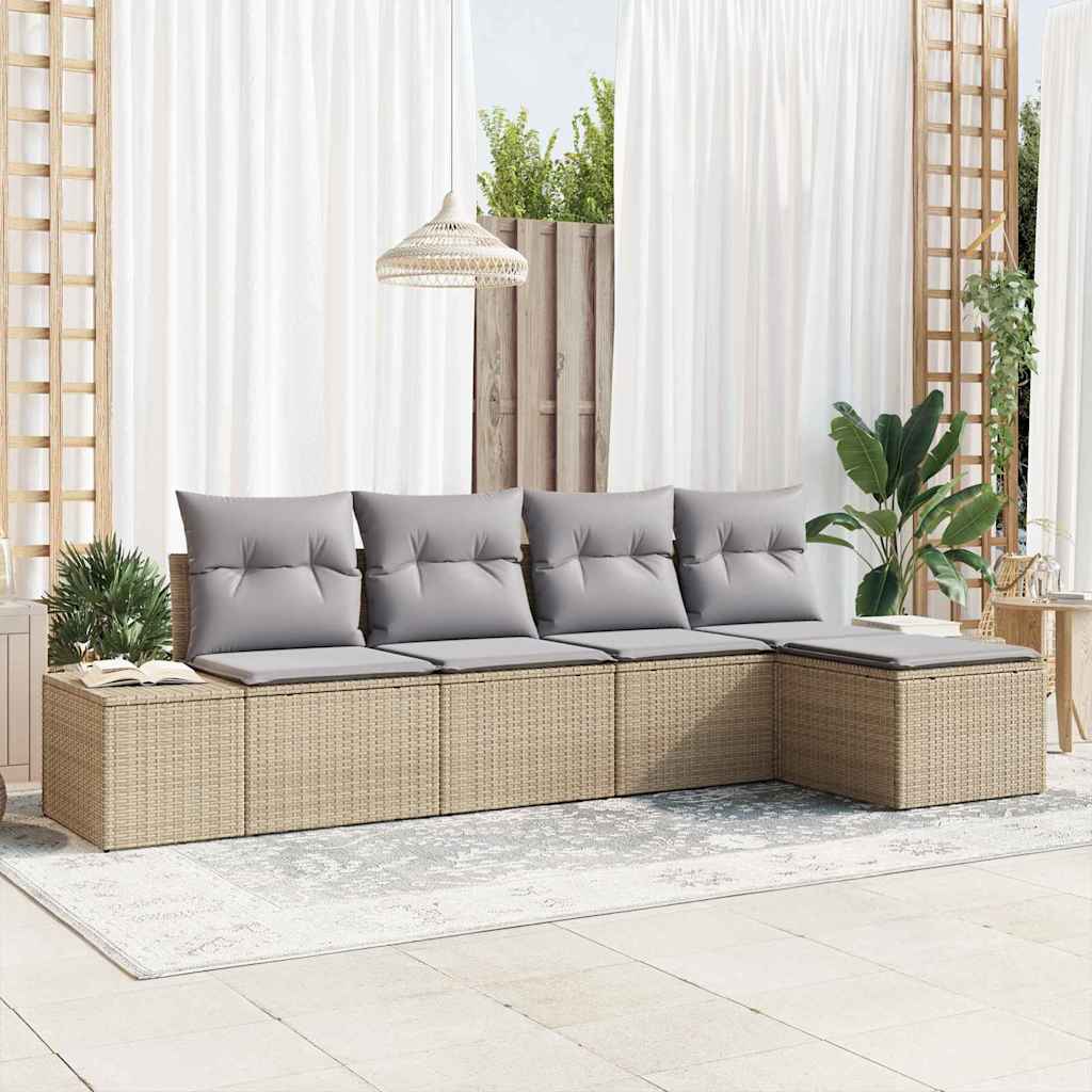 Havesofa Sæt med pude 5 pcs Beige og lys grå polyrattan
