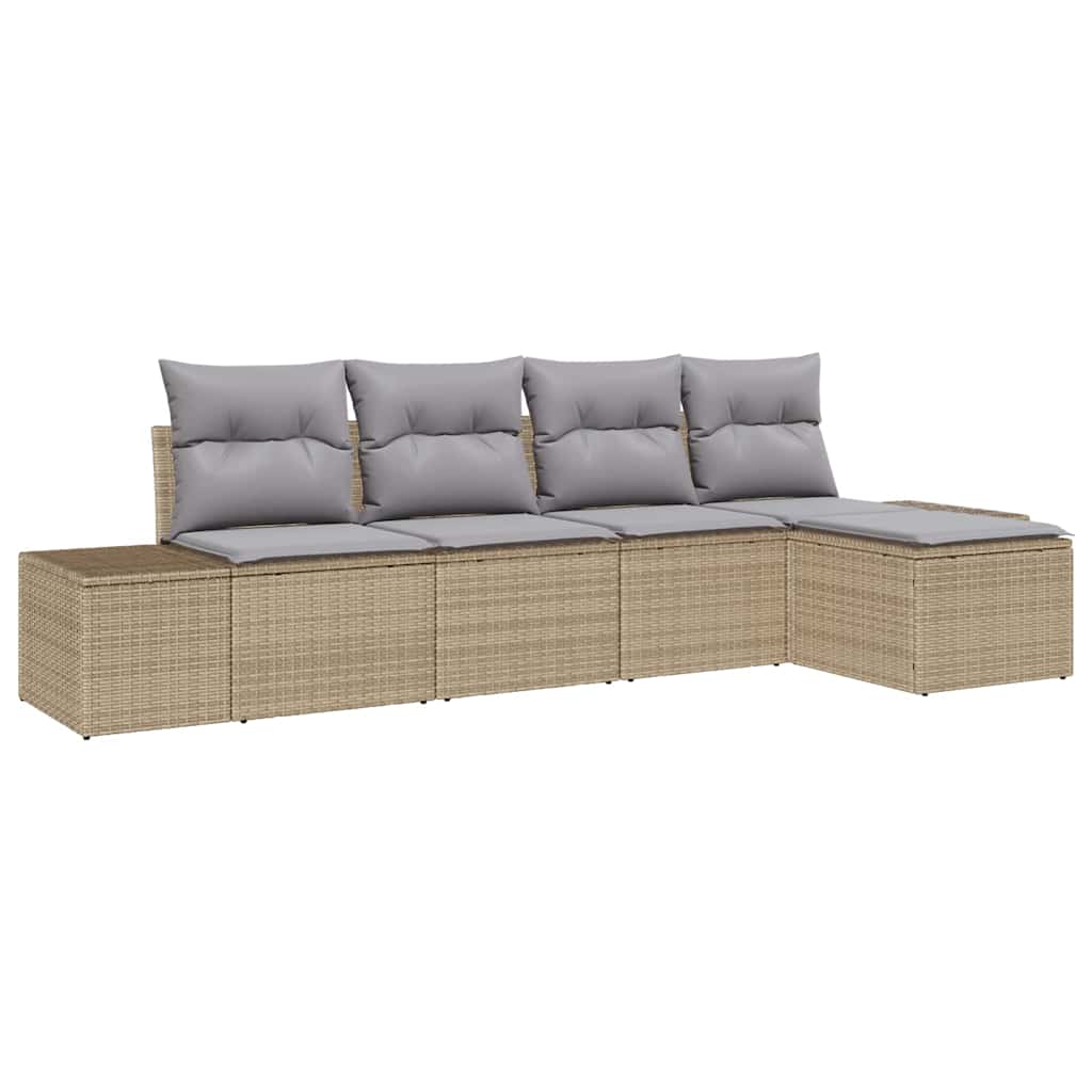 Havesofa Sæt med pude 5 pcs Beige og lys grå polyrattan