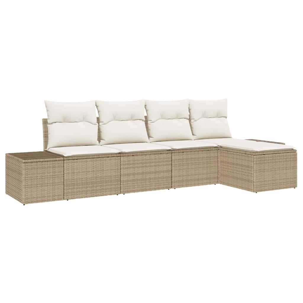 Havesofa Sæt med pude 5 pcs Beige og creme polyrattan