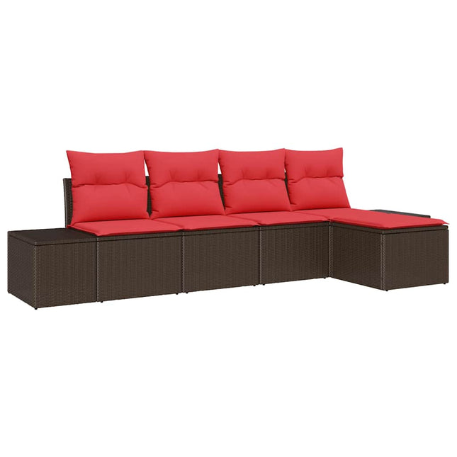 Havesofa Sæt 5 stk. Brun og Rød polyrattan