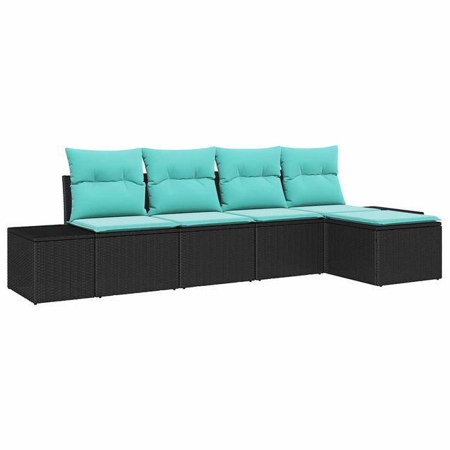 Havesofa Sæt 5 stk. Sort og turkis polyrattan