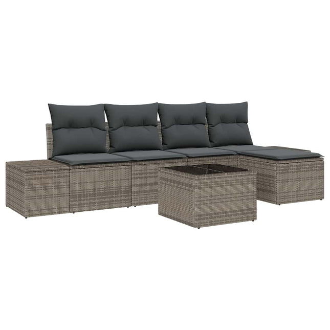 Havesofa Sæt med pude med opbevaring 5 pcs Lysegrå polyrattan