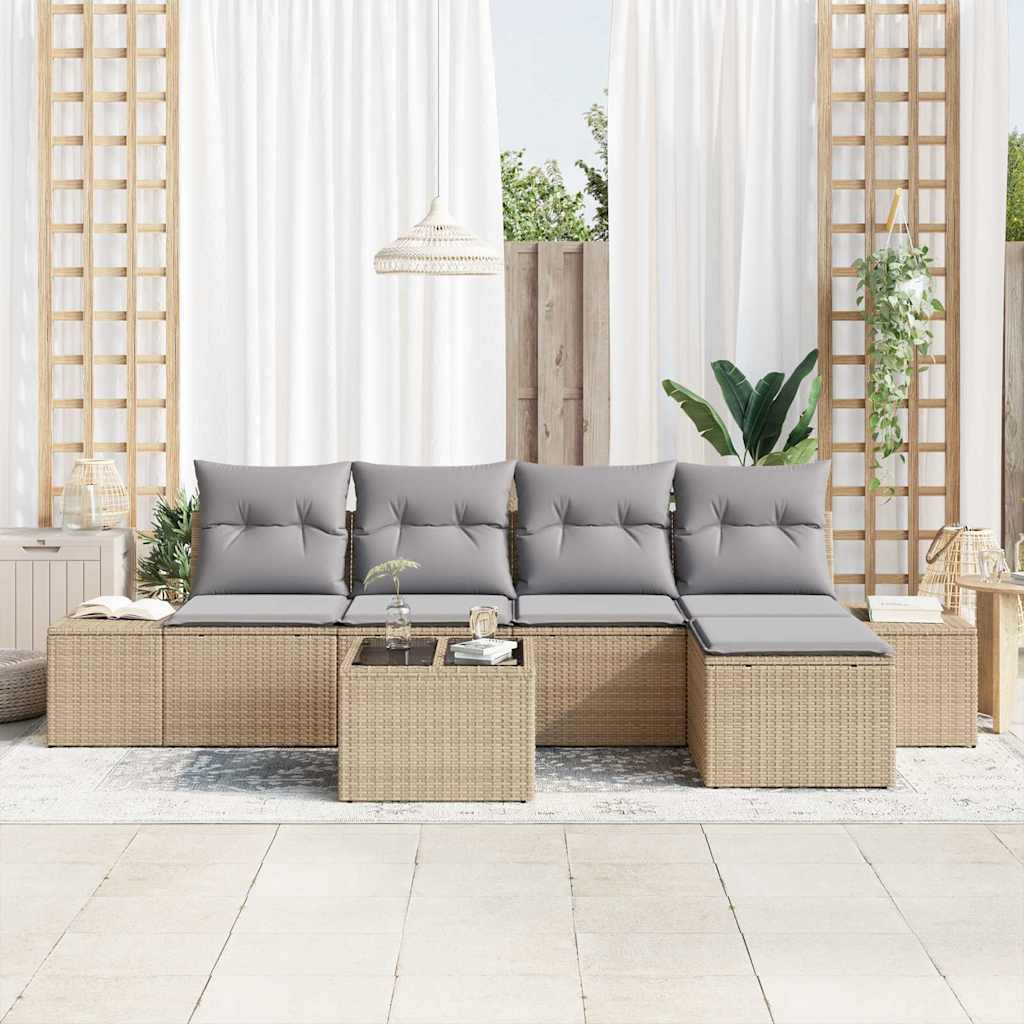 Havesofa Sæt med pude 5 pcs Beige og lys grå polyrattan