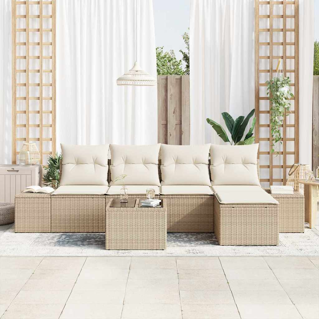 Havesofa Sæt med pude 5 pcs Beige og creme polyrattan
