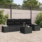 Havesofa Sæt med pude med opbevaring 5 pcs Sort polyrattan