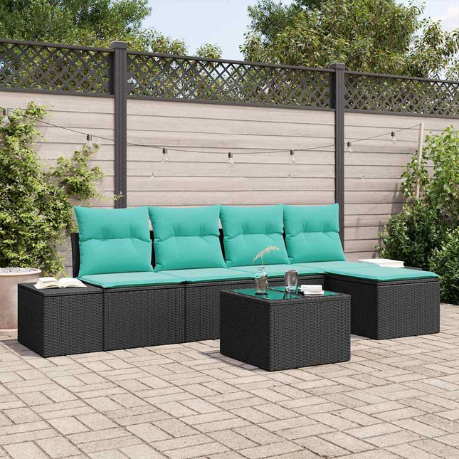 Havesofa Sæt 5 stk. Sort og turkis polyrattan