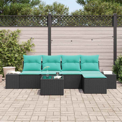 Havesofa Sæt 5 stk. Sort og turkis polyrattan