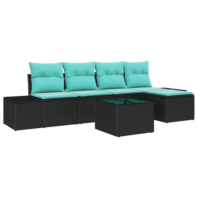 Havesofa Sæt 5 stk. Sort og turkis polyrattan