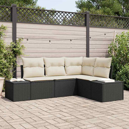 Havesofa Sæt med opbevaring 4 pcs Sort og Cream polyrattan