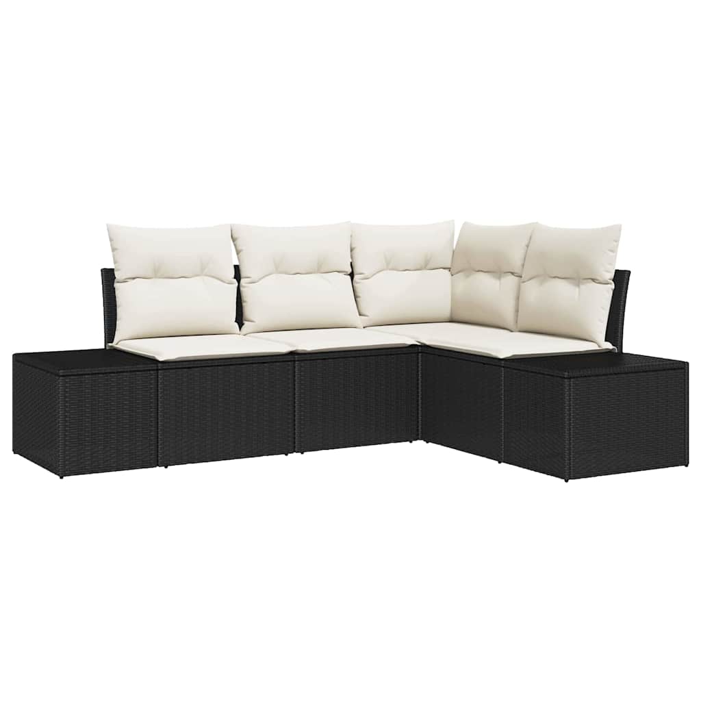 Havesofa Sæt med pude 4 pcs Sort og Cream polyrattan