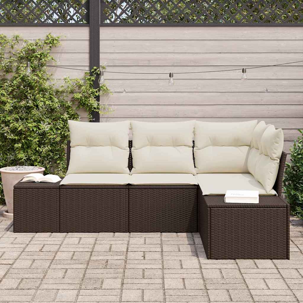 Havesofa Sæt med pude 4 pcs Brun og Creme polyrattan